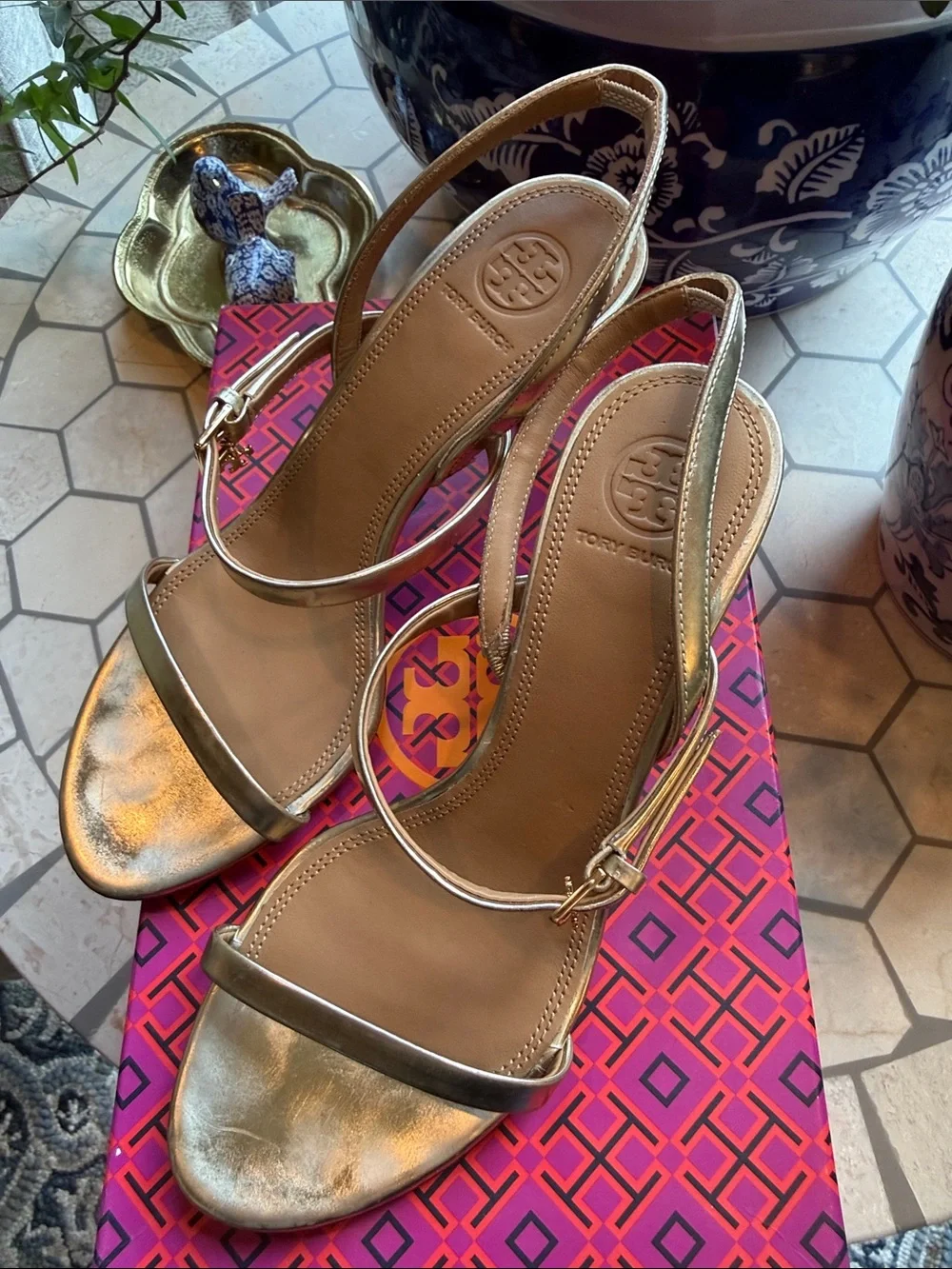 ⭐️ Tory Burch Penelope 65MM Slingback Sandals Mirror Metallic